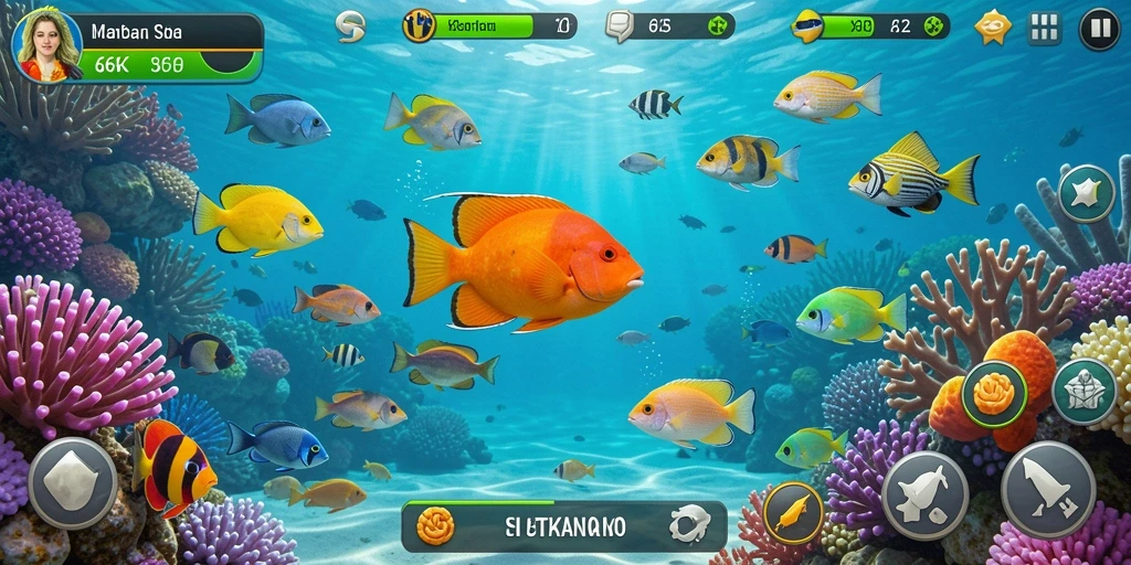 Screenshot utama 66K menunjukkan aksi menembak ikan yang seru.