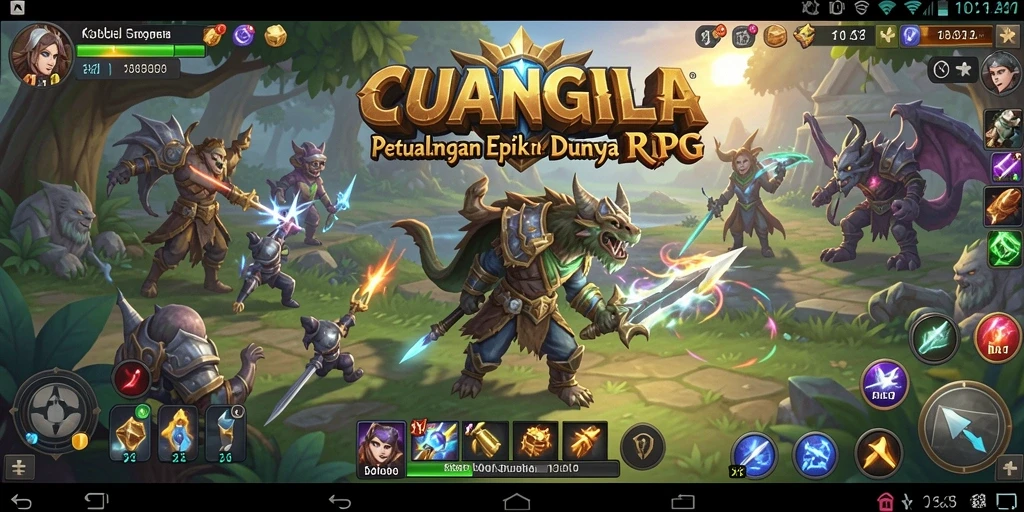 Tangkapan layar utama CUANGILA menampilkan aksi pertarungan seru dalam dunia RPG yang epik.