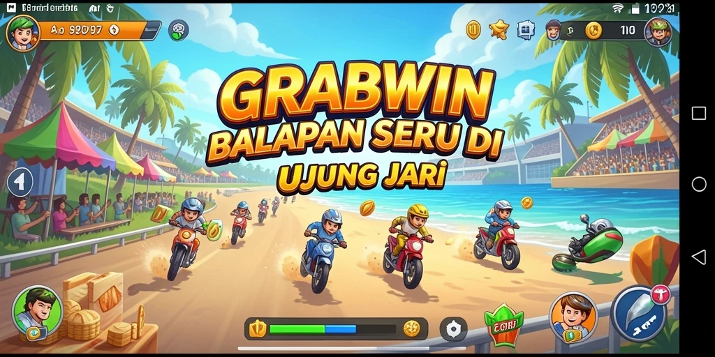 Gameplay balapan yang mendebarkan di <strong>GRABWIN</strong> dengan berbagai kendaraan dan trek.